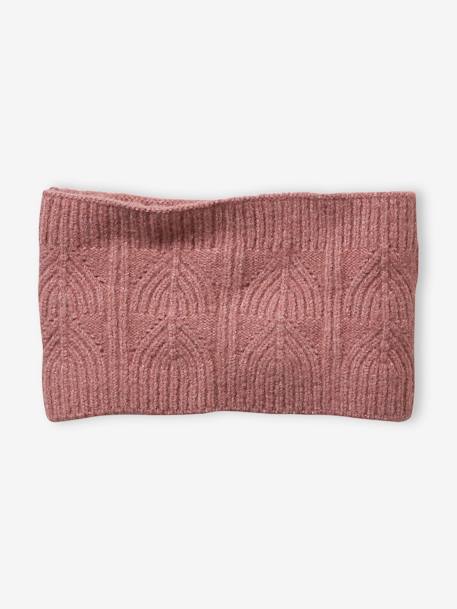 Set van muts + snood + wanten in kabelbreiwerk gemêleerd grijs+ROZE - vertbaudet enfant 