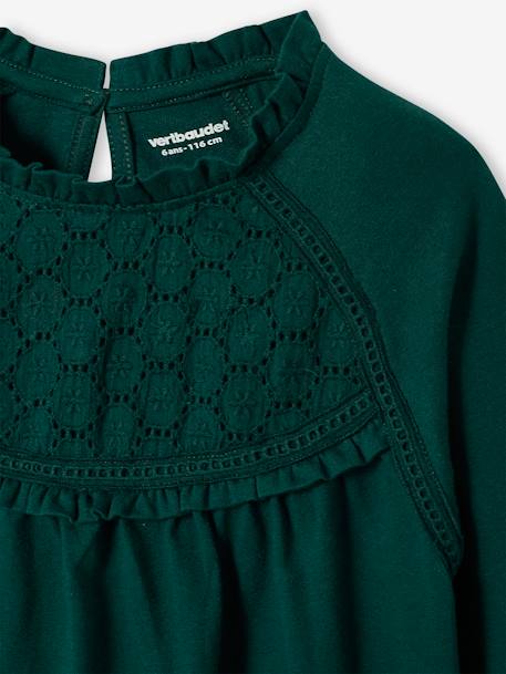 Shirt van Engels borduurwerk voor meisjes bleekblauw+donkergroen+ecru+marineblauw+zachtpaars - vertbaudet enfant 