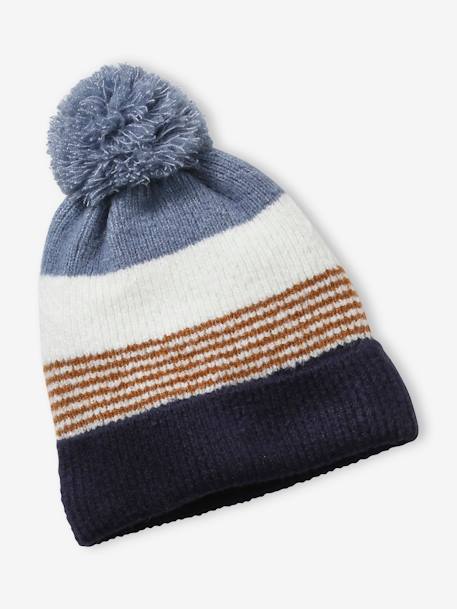 Gestreepte set van muts + snood + handschoenen voor jongens grijs+marine - vertbaudet enfant 