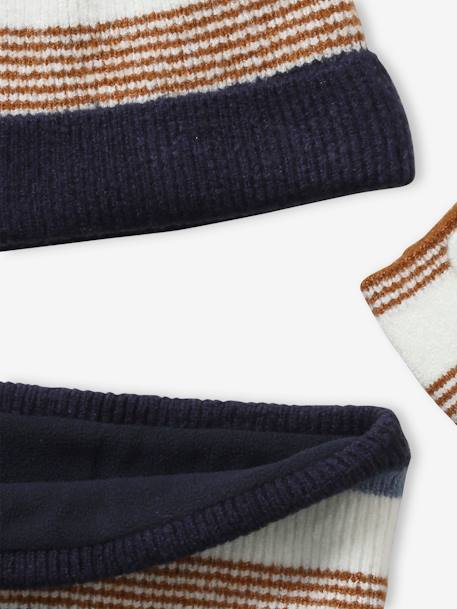 Gestreepte set van muts + snood + handschoenen voor jongens grijs+marine - vertbaudet enfant 