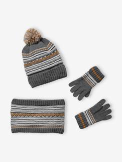Jongens-Set muts + snood + handschoenen voor jongens van jacquard tricot