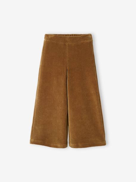 Wijde, fluwelen broek voor meisjes antraciet+bruin+chocoladebruin+ecru+grijsblauw+kaki+pruim+rozen+zachtpaars - vertbaudet enfant 