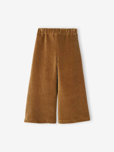 Wijde, fluwelen broek voor meisjes antraciet+bruin+chocoladebruin+ecru+grijsblauw+kaki+pruim+rozen+zachtpaars - vertbaudet enfant 