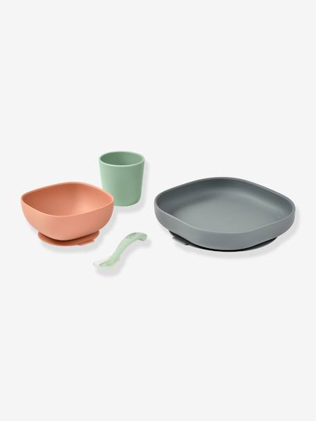 Serviesset 4 items silicone BEABA blauw+EUCALYPTUS+GEEL+terracotta - vertbaudet enfant 