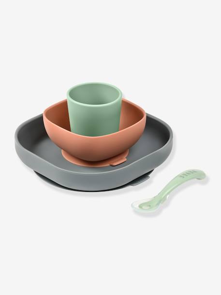 Serviesset 4 items silicone BEABA blauw+EUCALYPTUS+GEEL+terracotta - vertbaudet enfant 