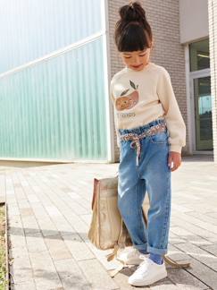 Meisje-Paperbag jeans met bloemenriem voor meisjes