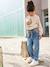 Paperbag jeans met bloemenriem voor meisjes denimgrijs+onbewerkt denim+stone+zwart - vertbaudet enfant 