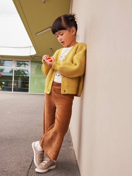 Wijde, fluwelen broek voor meisjes antraciet+bruin+chocoladebruin+ecru+grijsblauw+kaki+pruim+rozen+zachtpaars - vertbaudet enfant 