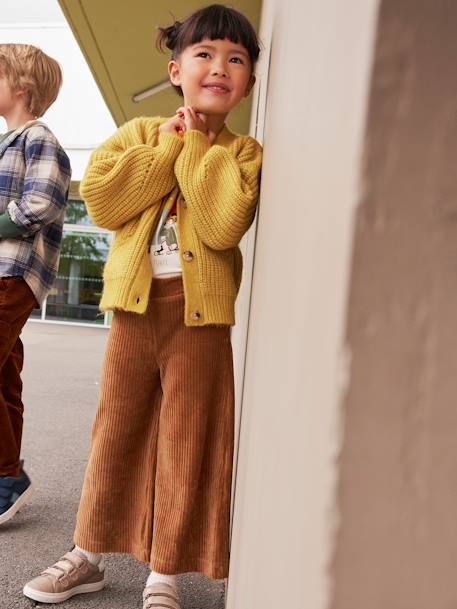 Wijde, fluwelen broek voor meisjes antraciet+bruin+chocoladebruin+ecru+grijsblauw+kaki+pruim+rozen+zachtpaars - vertbaudet enfant 