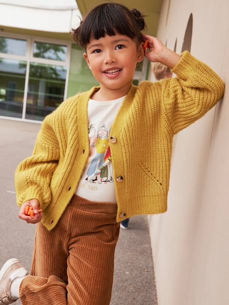 Wijde, fluwelen broek voor meisjes antraciet+bruin+chocoladebruin+ecru+grijsblauw+kaki+pruim+rozen+zachtpaars - vertbaudet enfant 