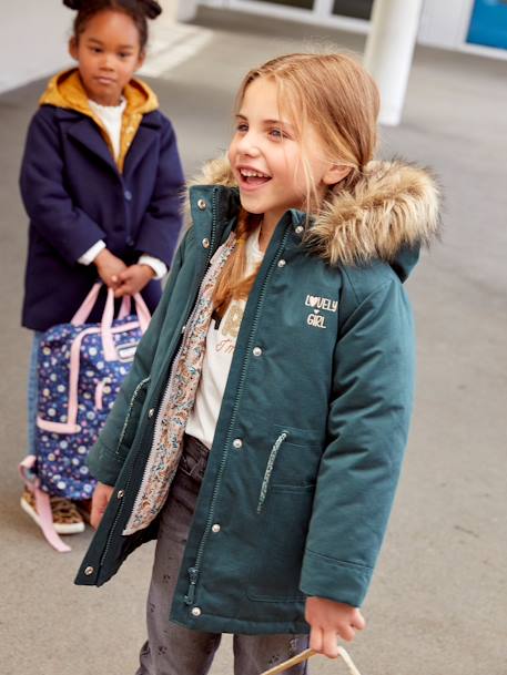 3-in-1 parka met capuchon meisje DARK GREEN+groengrijs+kaki+PURPLE DARK+salie+zwart - vertbaudet enfant 