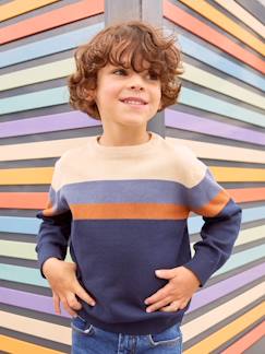 Jongens-Trui, vest, sweater-Trui-Trui met brede strepen voor jongens in fijn gebreide Oeko-Tex® stof