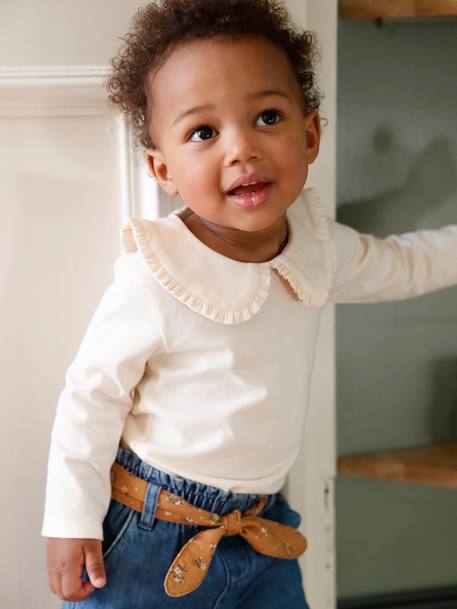Baby T-shirt met lange mouwen en claudinekraag blauwgroen+lichtbeige+lichtroze - vertbaudet enfant 
