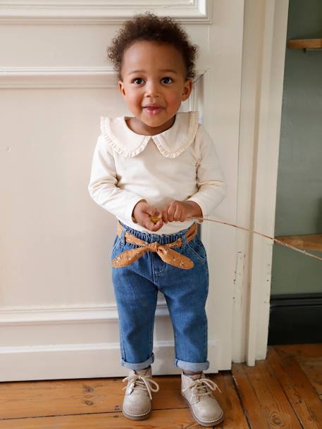 Baby T-shirt met lange mouwen en claudinekraag blauwgroen+lichtbeige+lichtroze - vertbaudet enfant 