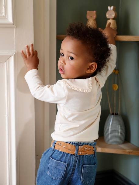 Baby T-shirt met lange mouwen en claudinekraag blauwgroen+lichtbeige+lichtroze - vertbaudet enfant 