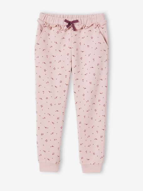 Joggingbroek voor meisjes met ruche en bloemenprint roze - vertbaudet enfant 