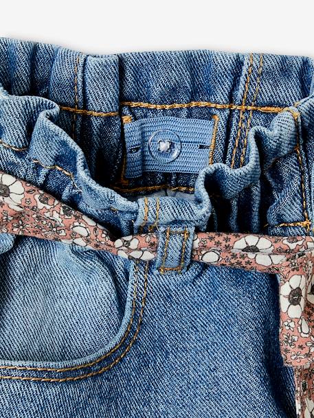 Paperbag jeans met bloemenriem voor meisjes denimgrijs+onbewerkt denim+stone+zwart - vertbaudet enfant 