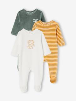 Baby-Pyjama, surpyjama-Set van 3 fluwelen pyjamapakjes met opening vooraan