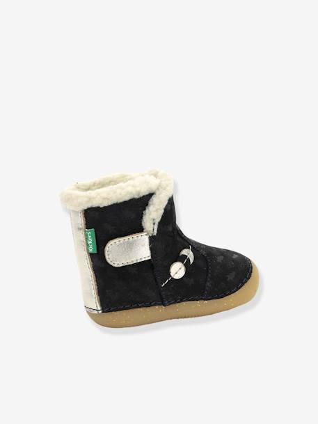 Leren enkellaarsjes voor babymeisjes So Windy KICKERS® 1ste stapjes marineblauw+rozen - vertbaudet enfant 