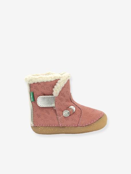 Leren enkellaarsjes voor babymeisjes So Windy KICKERS® 1ste stapjes marineblauw+rozen - vertbaudet enfant 