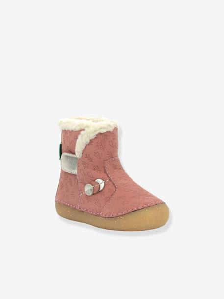 Leren enkellaarsjes voor babymeisjes So Windy KICKERS® 1ste stapjes marineblauw+rozen - vertbaudet enfant 