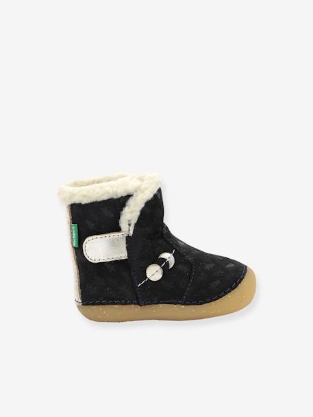 Leren enkellaarsjes voor babymeisjes So Windy KICKERS® 1ste stapjes marineblauw+rozen - vertbaudet enfant 