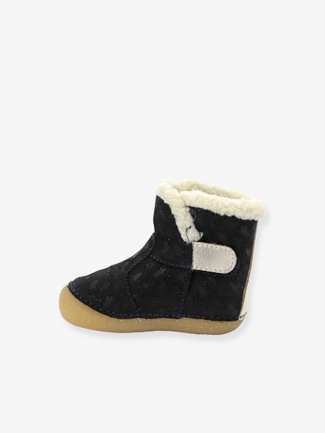 Leren enkellaarsjes voor babymeisjes So Windy KICKERS® 1ste stapjes marineblauw+rozen - vertbaudet enfant 
