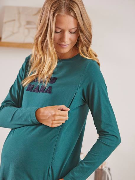 T-shirt met tekst, zwangerschap en borstvoeding, van biologisch katoen Groen - vertbaudet enfant 