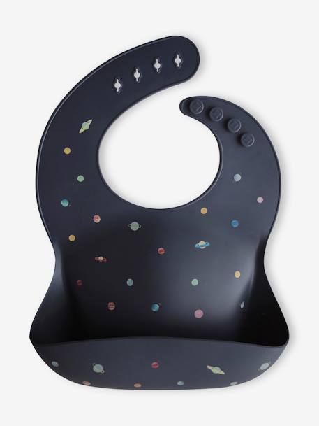 Silicone slabbetje met opvangzakje MUSHIE beige+marineblauw+meerkleurig - vertbaudet enfant 