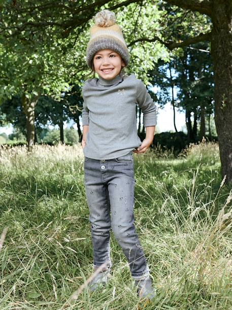 Rechte meisjesjeans met gebruikte details grijs - vertbaudet enfant 