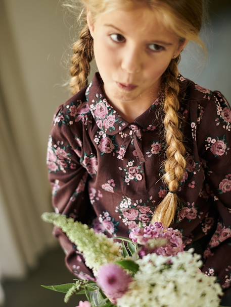 Meisjesblouse met bloemenprint donkere pruimkleur met print - vertbaudet enfant 