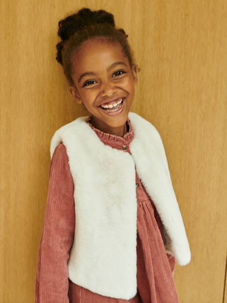 Bodywarmer van imitatiebont meisje bruin, bedrukt+ivoor - vertbaudet enfant 