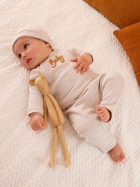 3-delige babyset in fleece gechineerd beige+roze (poederkleur) - vertbaudet enfant 