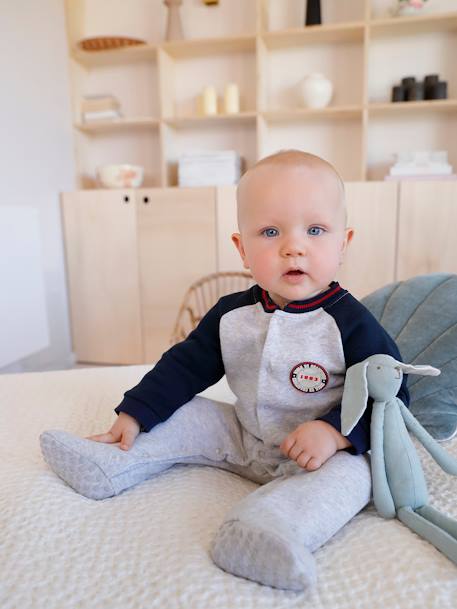 Molton babypyjama met opening aan de voorkant gechineerd lichtgrijs - vertbaudet enfant 