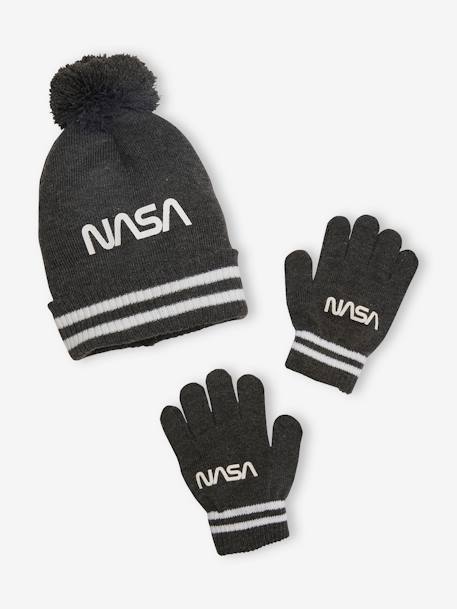 Set van muts + handschoenen voor jongens NASA® Antracietgrijs - vertbaudet enfant 