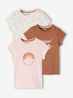 Meisje-T-shirt, souspull-Set van 3 verschillende T-shirts voor meisjes met iriserende details