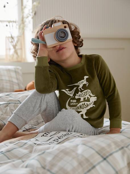 Let van 2 'dinopyjama's' van fluweel voor babyjongens SET GROEN EN DONKERBLAUW - vertbaudet enfant 