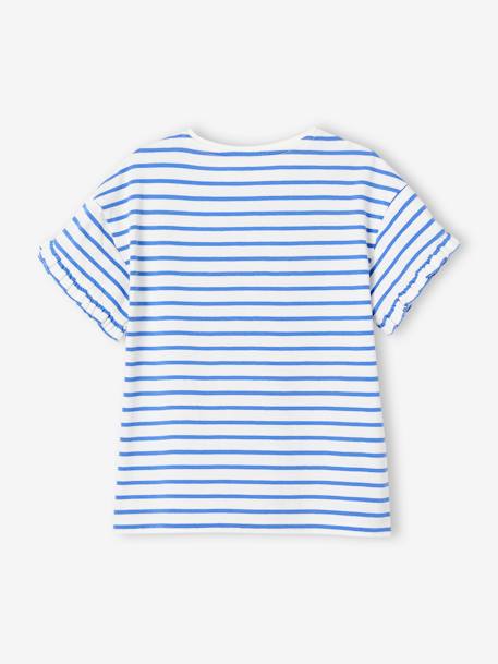 Gestreept t-shirt met paillettenhartje voor meisjes blauw, gestreept+gestreept ecru+hemelsblauw+marineblauw - vertbaudet enfant 