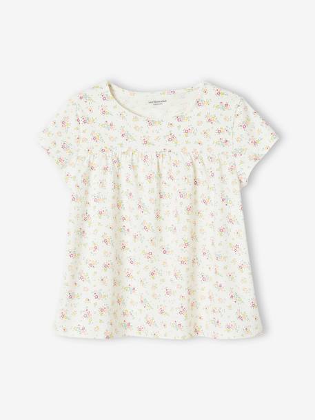 Blouse-T-shirt met bloemenprint voor meisjes ecru+hemelsblauw - vertbaudet enfant 