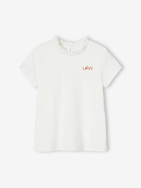 Personaliseerbare meisjes-T-shirt met kraag en korte mouwen ecru+marineblauw - vertbaudet enfant 