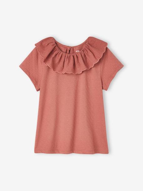 Meisjes-T-shirt met kraag van Engels borduurwerk oudroze - vertbaudet enfant 
