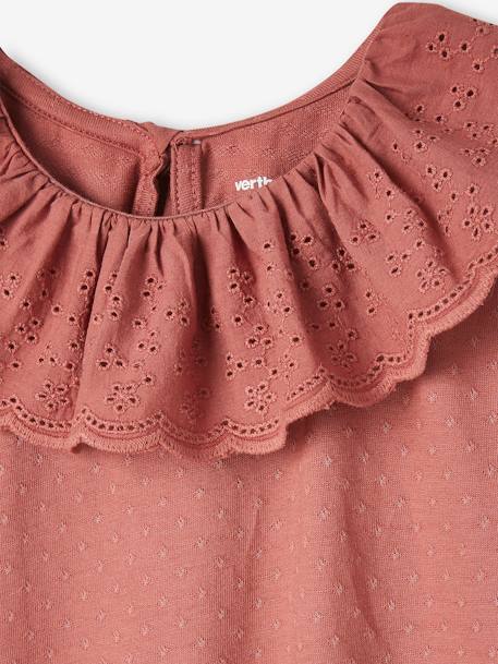 Meisjes-T-shirt met kraag van Engels borduurwerk oudroze - vertbaudet enfant 