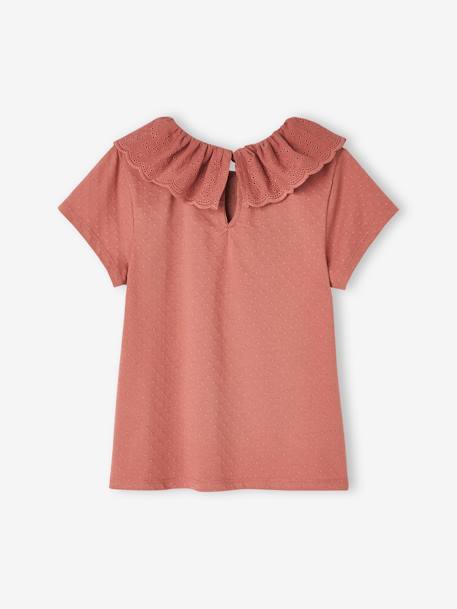 Meisjes-T-shirt met kraag van Engels borduurwerk oudroze - vertbaudet enfant 