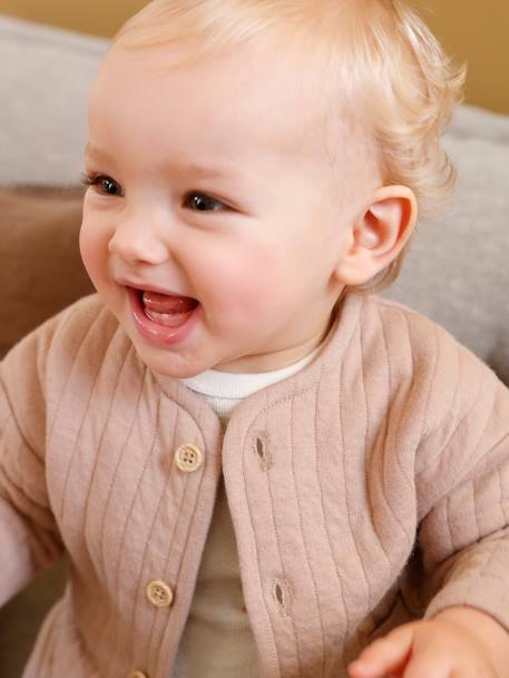 Vestje voor pasgeborene met zakjes van katoengaas cappuccino+Eierschaalkleur - vertbaudet enfant 
