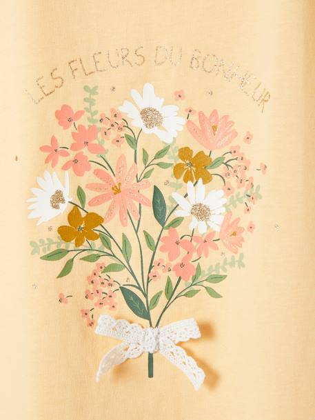 Meisjes-T-shirt met iriserend motief en korte mouwen met ruches antraciet+lichtgeel+lichtroze+marineblauw - vertbaudet enfant 
