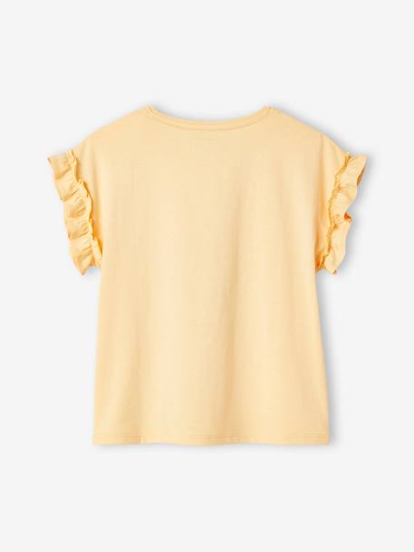 Meisjes-T-shirt met iriserend motief en korte mouwen met ruches antraciet+lichtgeel+lichtroze+marineblauw - vertbaudet enfant 