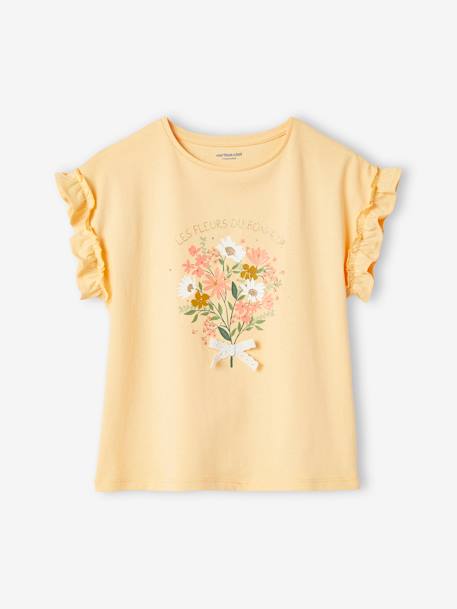 Meisjes-T-shirt met iriserend motief en korte mouwen met ruches antraciet+lichtgeel+lichtroze+marineblauw - vertbaudet enfant 