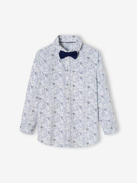 Overhemd met bloemen en vlinderdas voor jongens blauw, bedrukt+groen, bedrukt - vertbaudet enfant 