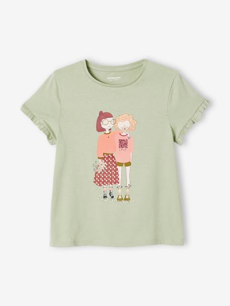 Meisjes T-shirt 'fiets' blauwgroen+ecru+ivoor+lichtroze+roze (poederkleur) - vertbaudet enfant 