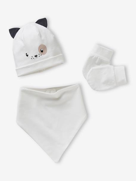 Setje hond muts + wanten + sjaal met personaliseerbare print voor baby's wit - vertbaudet enfant 